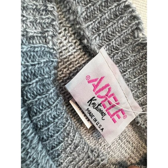 NWT Adele Knitwear Sweater Large Teddy Bears Heart Acrylic USA 80s Vintage Gray - Picture 2 of 10